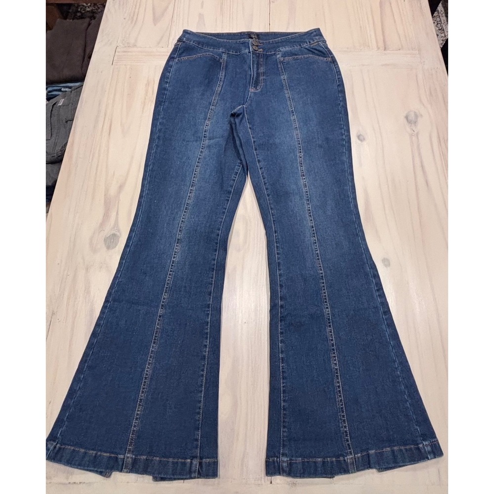G.I.L.I.‎ Got It Love It Blue Flare Jeans Front Seam Back Slit Size 14 A351927